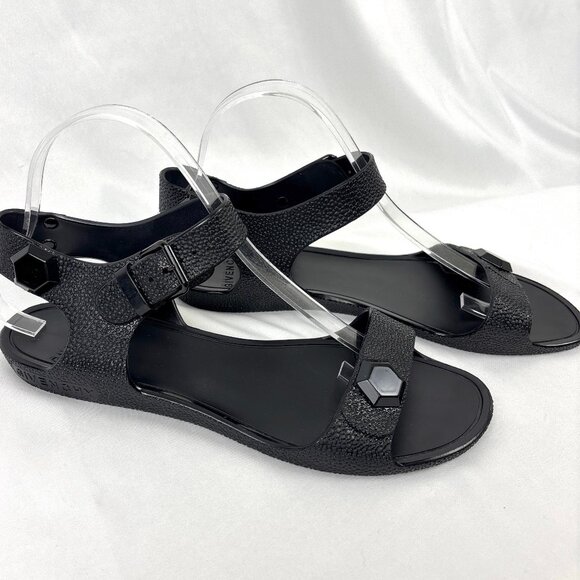 Givenchy Black Rubber‎ Sandals Women’s Size 8 UK39 Textured Strap Jelly Flats - Picture 4 of 15